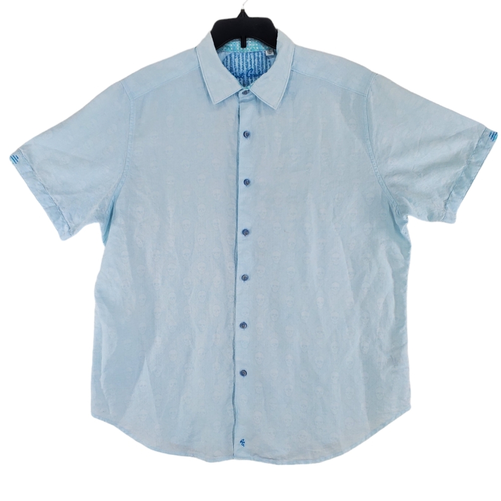 Robert Graham Button Up Shirt Mens 2XL Powder Blue Linen Cotton Blend City SS